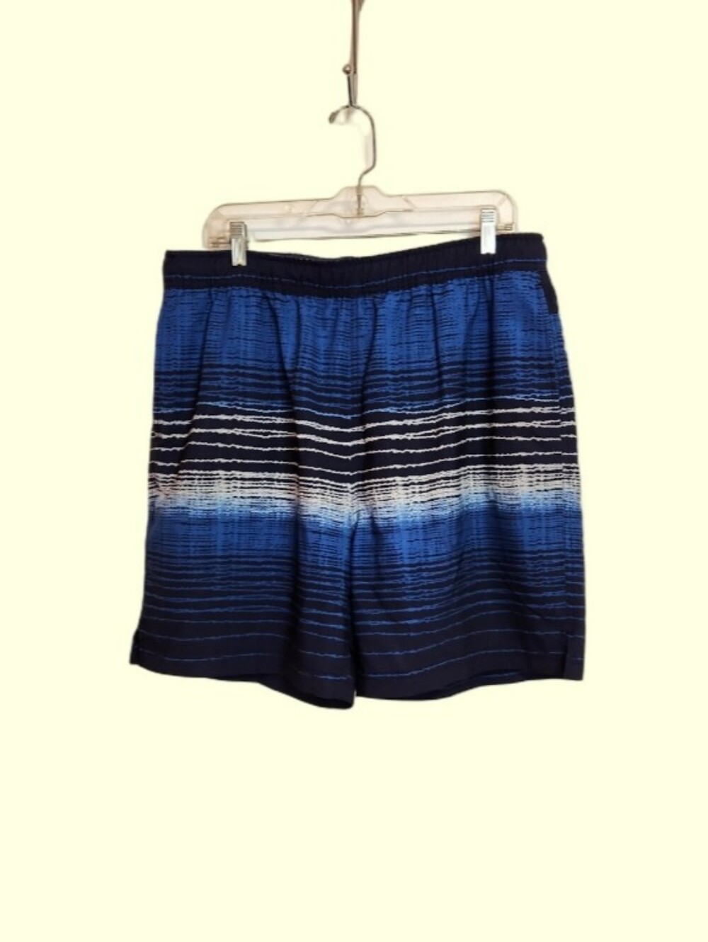 Speedo Mens Athletic Swim Trunks Blue Navy Horizontal Stripe X-Large